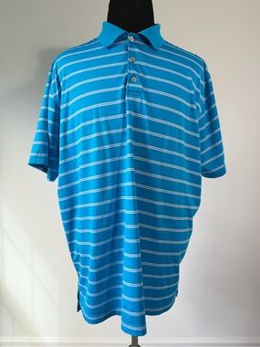Peter Millar Summer Comfort Performance Polo Shirt Mens XXL Indian Blue Striped